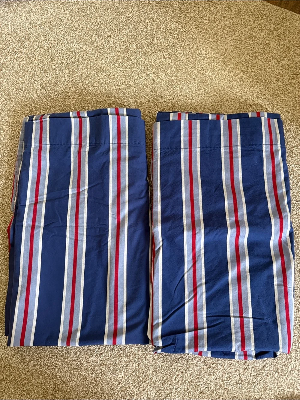 Company Kids Blue/Red/Gray Striped Curtain Panels. Set of 2. 54” x 95”.EUC